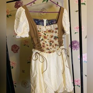 SHEIN Brown Floral Dress with Lace Trim